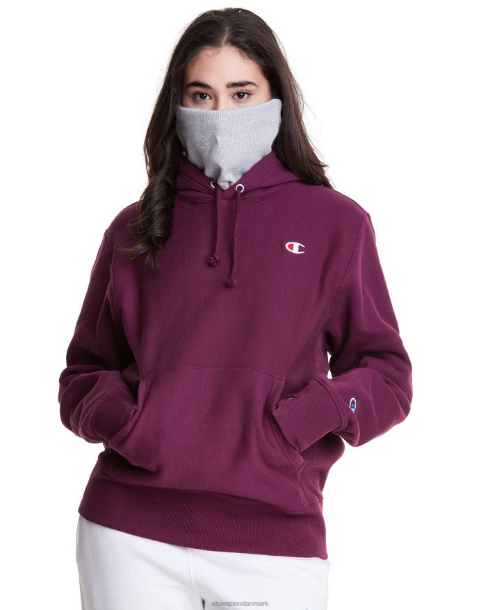 Champion clab defender serie omvendt vævet hættetrøje med to aftagelige tørklædemasker V6J66110 mørk bær lilla