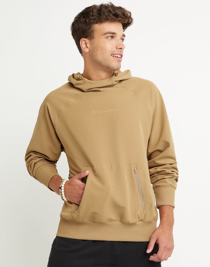 Champion clab defender serie stormshell hættetrøje med høj tæthed script V6J66155 fuld hvede khaki