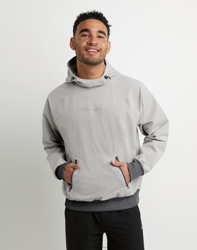Champion clab defender serie stormshell hættetrøje med høj tæthed script V6J66156 oxford grå