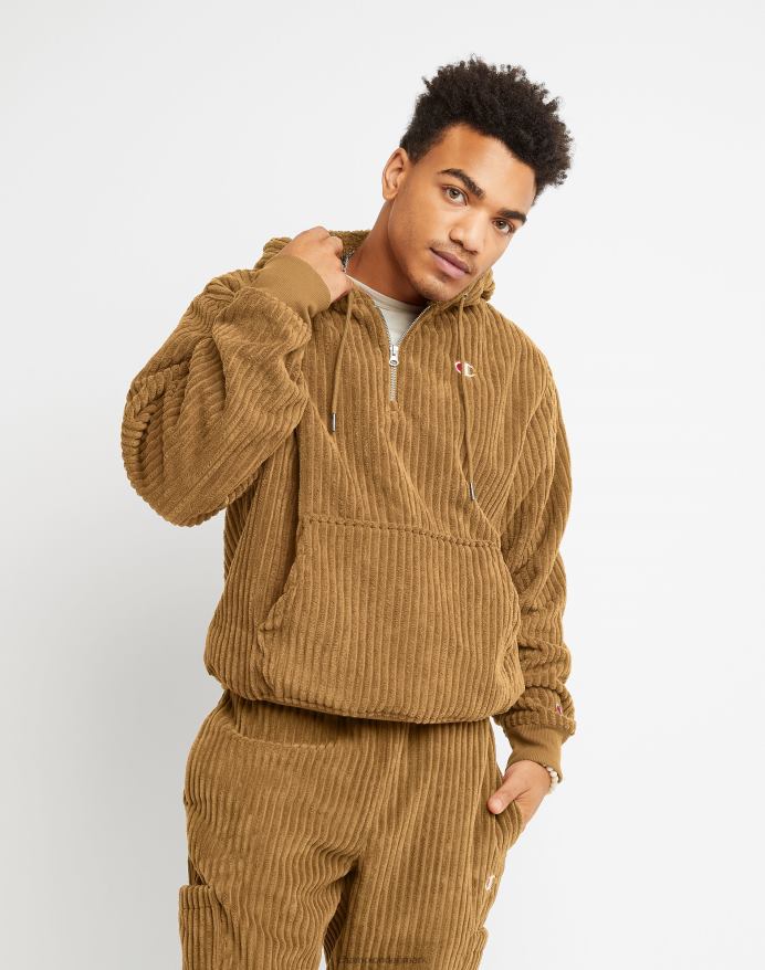 Champion fleece hættetrøje med kvart lynlås med høj luv c-logo V6J66162 fuld hvede khaki