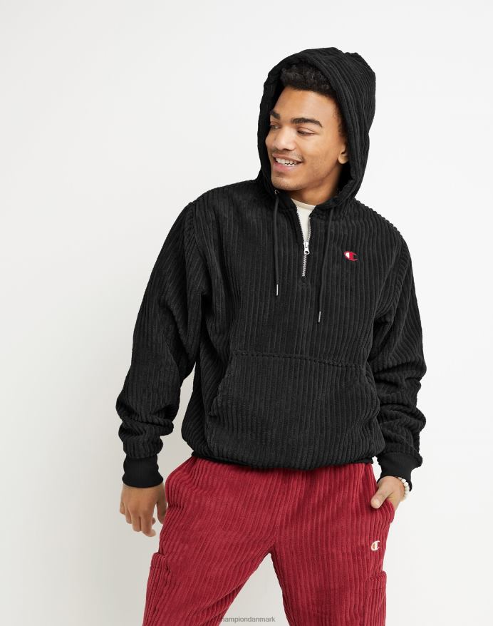 Champion fleece hættetrøje med kvart lynlås med høj luv c-logo V6J66163 sort