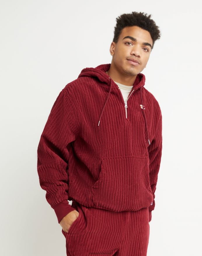Champion fleece hættetrøje med kvart lynlås med høj luv c-logo V6J66164 kardinal