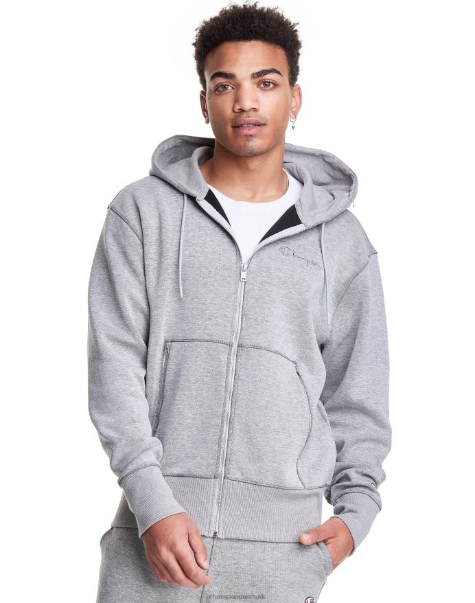 Champion flex hættetrøje med fuld lynlås, broderet script logo V6J66150 oxford grå