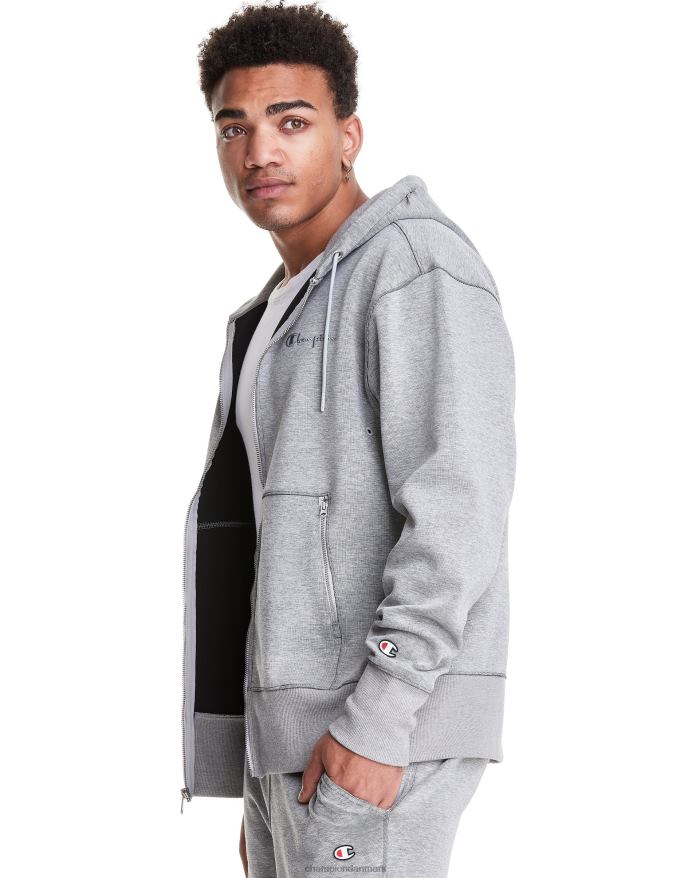 Champion flex hættetrøje med fuld lynlås, broderet script logo V6J66150 oxford grå