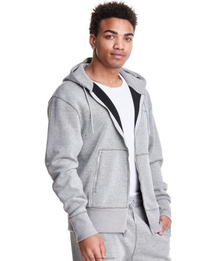 Champion flex hættetrøje med fuld lynlås, broderet script logo V6J66150 oxford grå