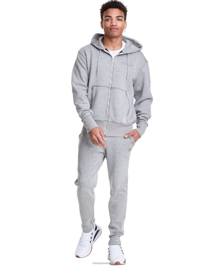 Champion flex hættetrøje med fuld lynlås, broderet script logo V6J66150 oxford grå
