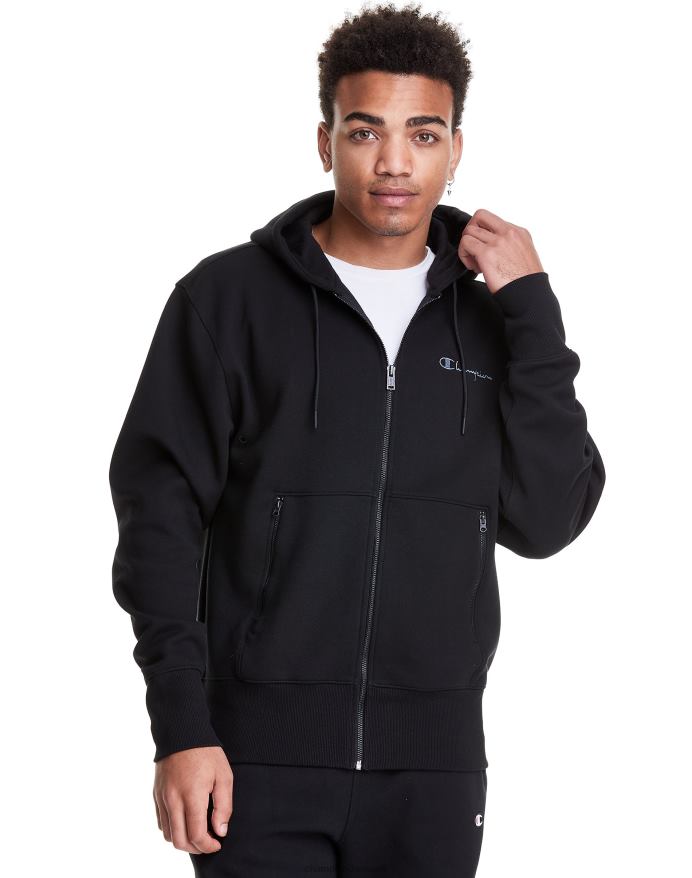 Champion flex hættetrøje med fuld lynlås, broderet script logo V6J66151 sort