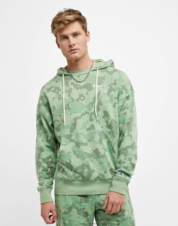 Champion global explorer french terry hættetrøje camo print script logo V6J6677 cc camo 2 handler om oliven
