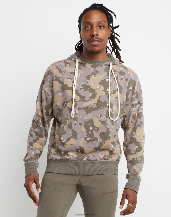 Champion global explorer french terry hættetrøje camo print script logo V6J6678 cc camo 2 rosinbrun
