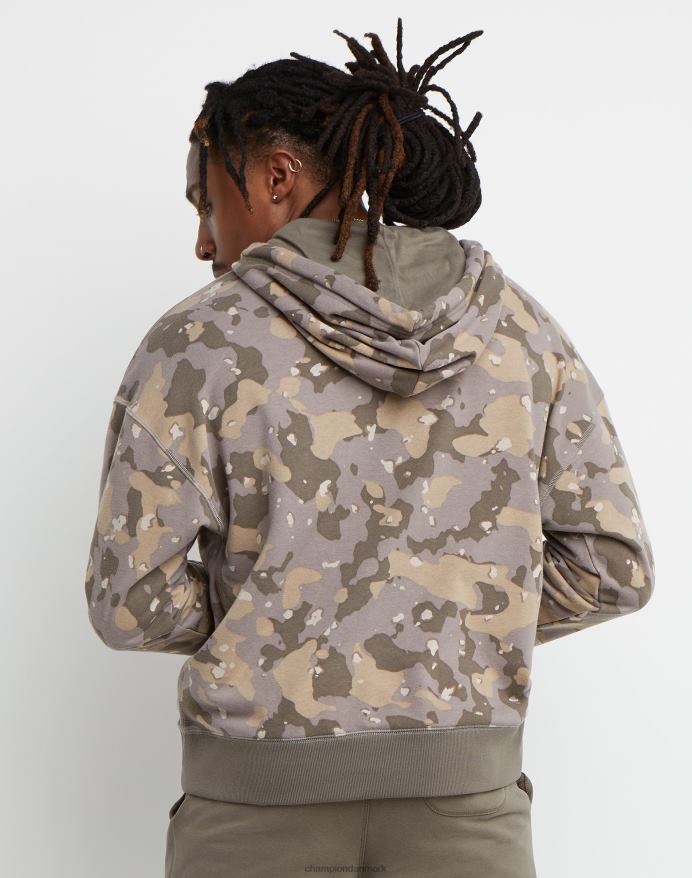 Champion global explorer french terry hættetrøje camo print script logo V6J6678 cc camo 2 rosinbrun