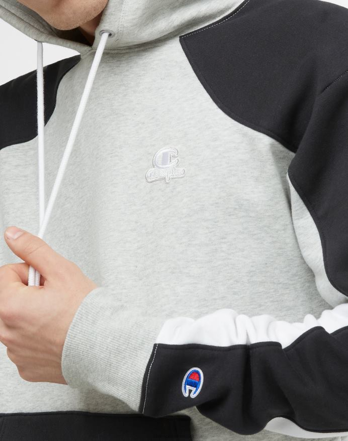 Champion klassisk fleece colorblock hættetrøje V6J664 bleget stencremelyng