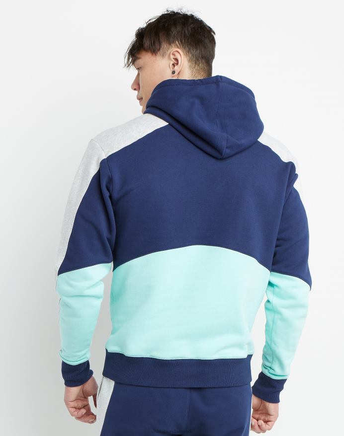 Champion klassisk fleece colorblock hættetrøje V6J665 marineblå/stencreme/ren mynte