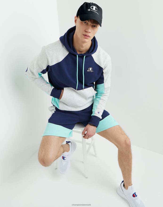 Champion klassisk fleece colorblock hættetrøje V6J665 marineblå/stencreme/ren mynte