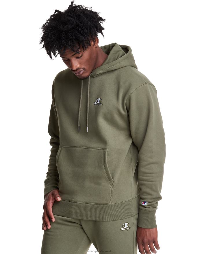 Champion klassisk fleece hættetrøje broderet c script logo V6J66148 fragt oliven