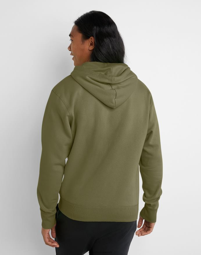 Champion klassisk fleece hættetrøje broderet c script logo V6J66148 fragt oliven