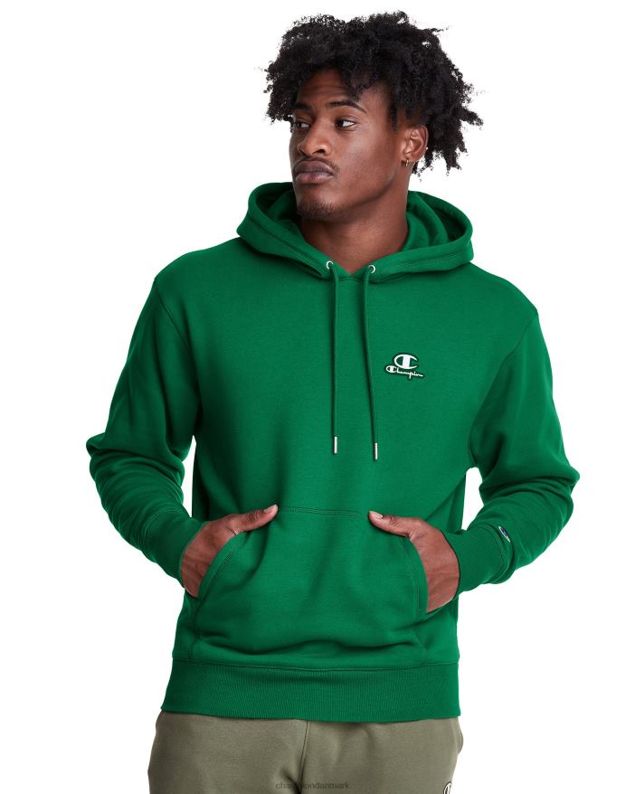 Champion klassisk fleece hættetrøje broderet c script logo V6J66149 atletisk mørkegrøn