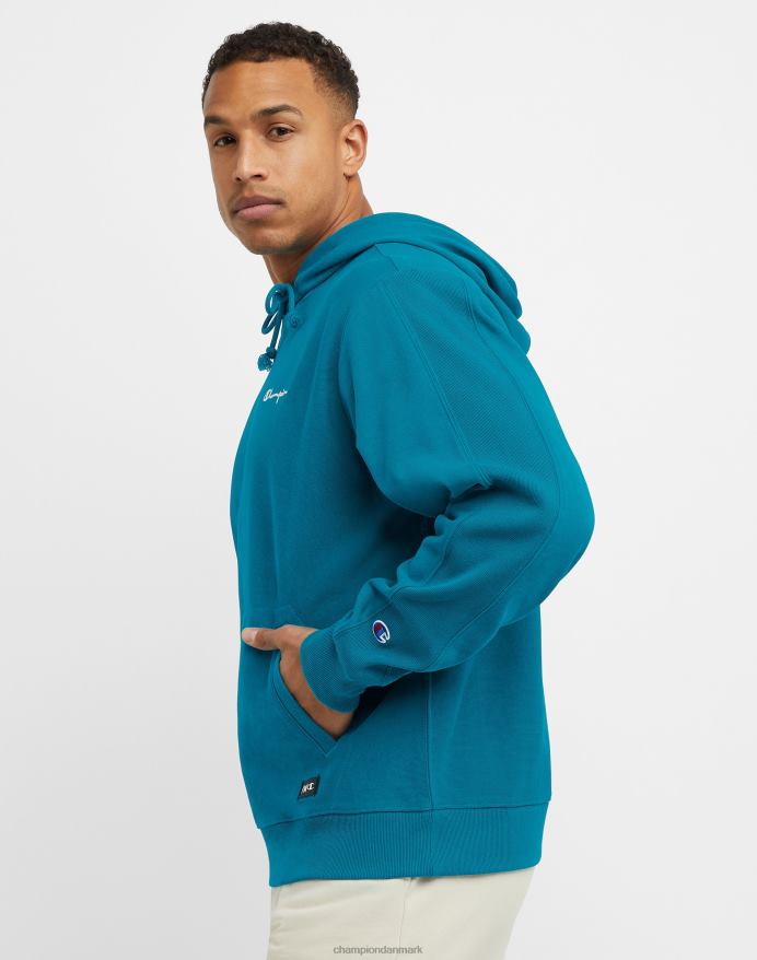 Champion omvendt vævet fransk frotté hættetrøje script logo V6J6638 rockin blågrøn