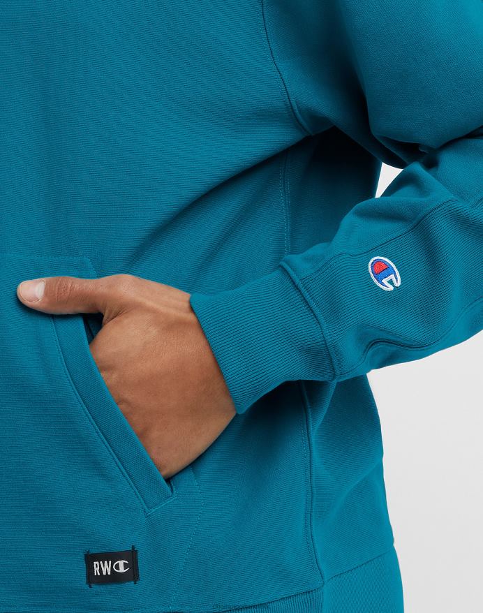 Champion omvendt vævet fransk frotté hættetrøje script logo V6J6638 rockin blågrøn
