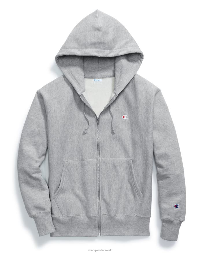 Champion omvendt vævet hættetrøje med fuld lynlås, broderet c-logo V6J6676 oxford grå