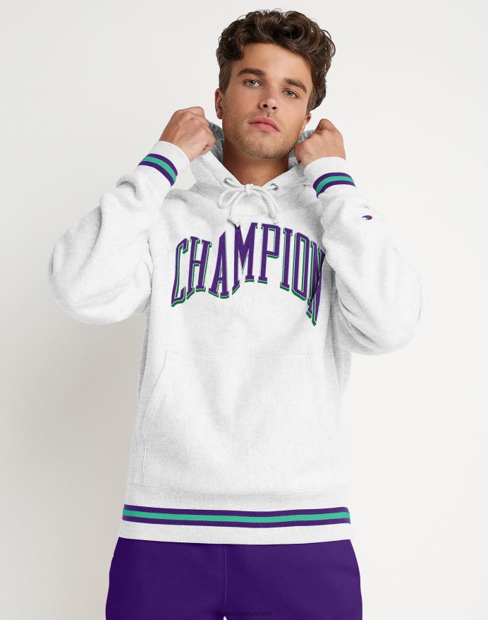 Champion omvendt vævet hættetrøje med skærmtryk bue-logo V6J66125 sølvgrå/multi