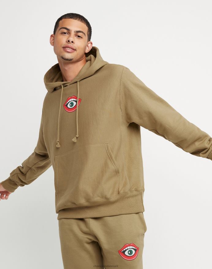 Champion omvendt vævet hættetrøjemund c V6J66134 fuld hvede khaki