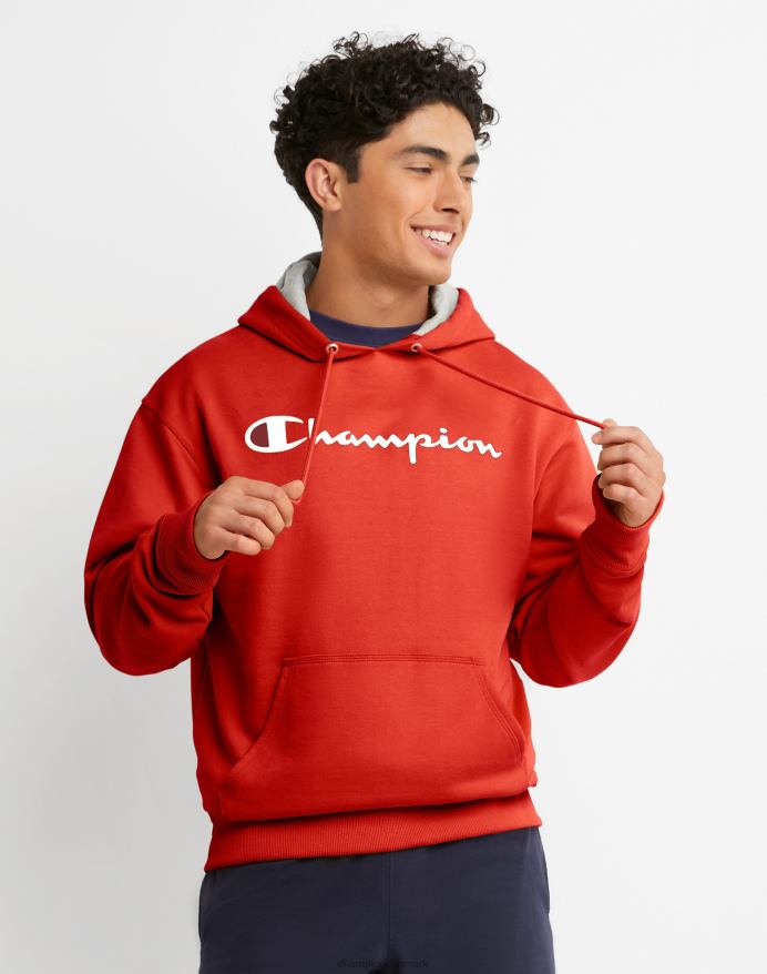 Champion powerblend fleece hættetrøje script logo V6J6660 solkarminrød