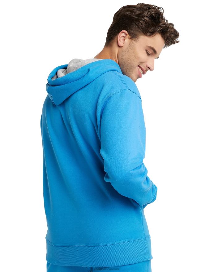 Champion powerblend fleece hættetrøje script logo V6J6661 blå jay/hvid/tapper blå