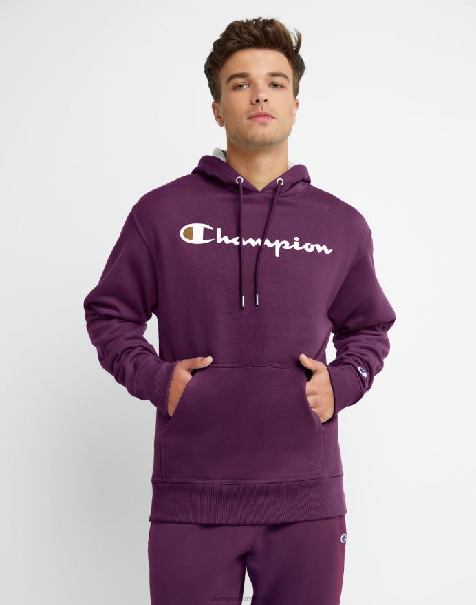Champion powerblend fleece hættetrøje script logo V6J6663 blommeport