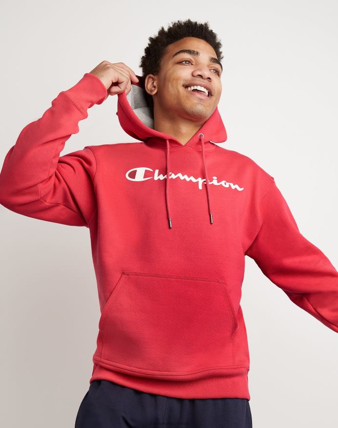 Champion powerblend fleece hættetrøje script logo V6J6664 rød sten