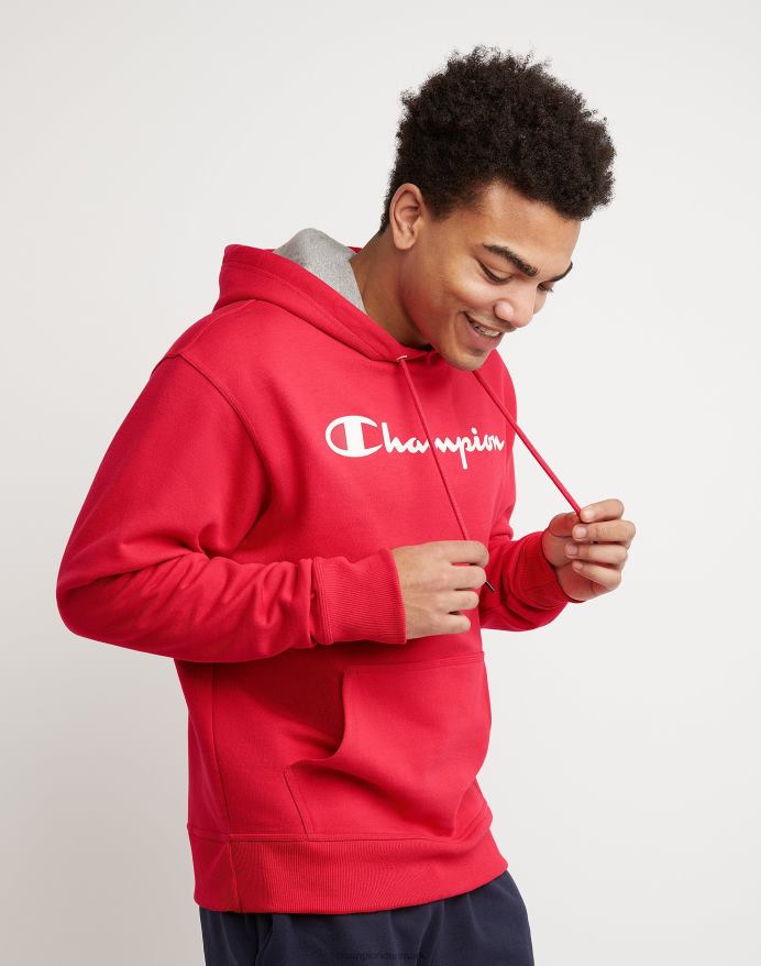 Champion powerblend fleece hættetrøje script logo V6J6664 rød sten