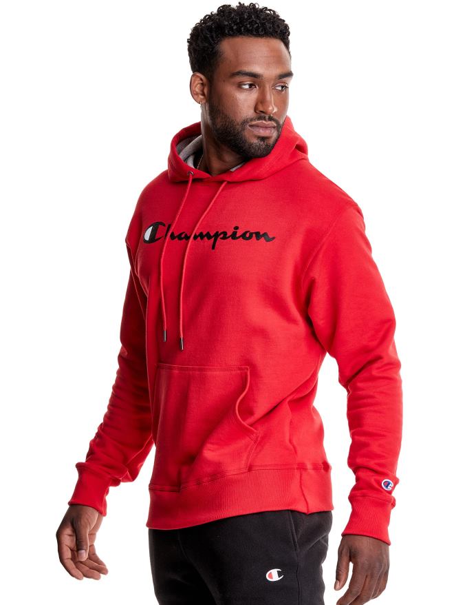 Champion powerblend hættetrøje script logo V6J66140 hold rød skarlagen