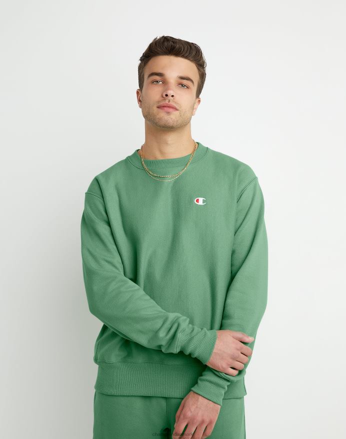 Champion reverse weave crew c logo patch V6J6624 indfødt bregnegrøn