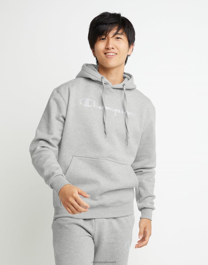 Champion super fleece hættetrøje med høj densitet blæk script med hævede mini-folie logoer V6J66169 oxford grå