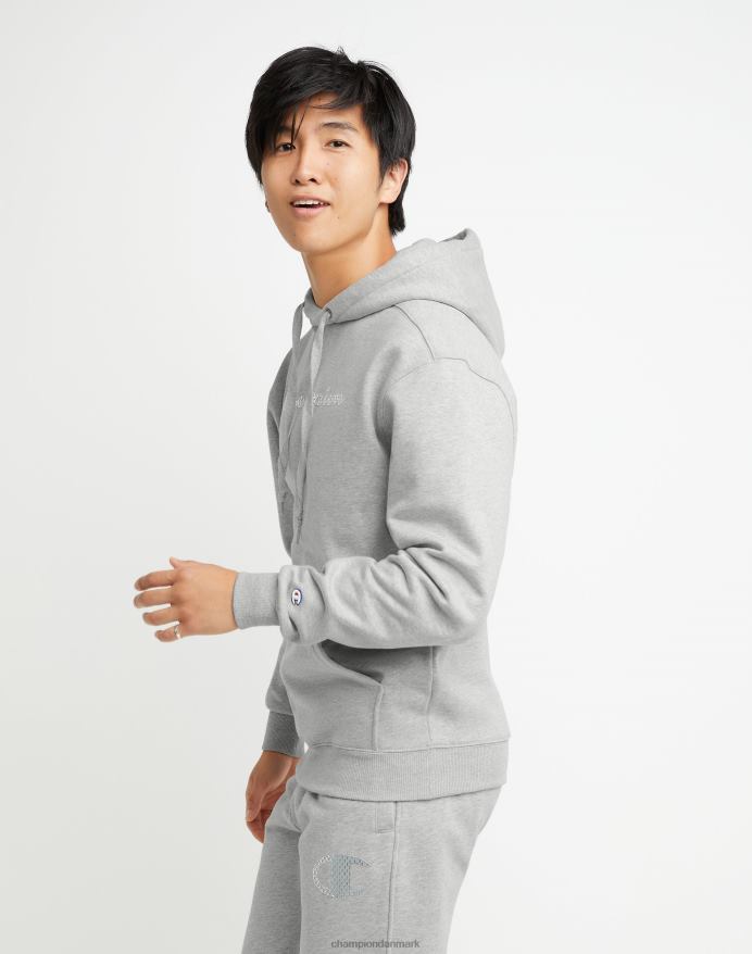 Champion super fleece hættetrøje med høj densitet blæk script med hævede mini-folie logoer V6J66169 oxford grå