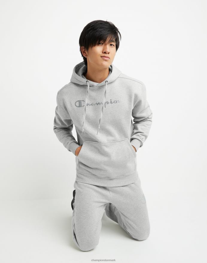 Champion super fleece hættetrøje med høj densitet blæk script med hævede mini-folie logoer V6J66169 oxford grå