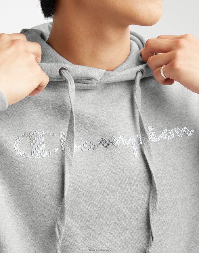 Champion super fleece hættetrøje med høj densitet blæk script med hævede mini-folie logoer V6J66169 oxford grå