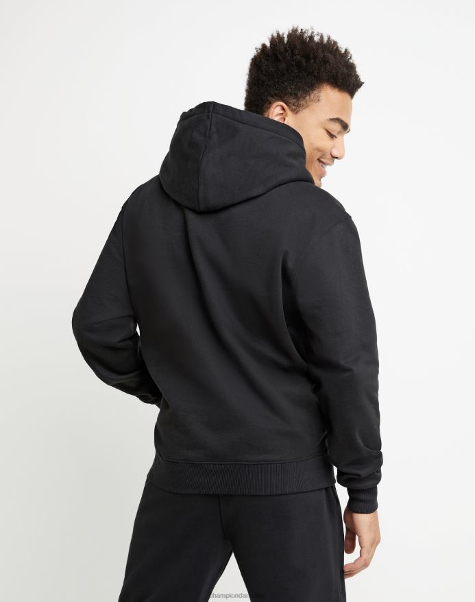 Champion super fleece hættetrøje med høj densitet blæk script med hævede mini-folie logoer V6J66170 sort