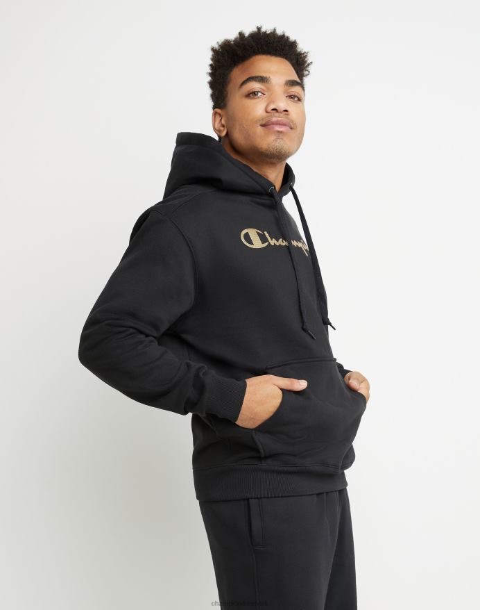 Champion super fleece hættetrøje med høj densitet blæk script med hævede mini-folie logoer V6J66170 sort