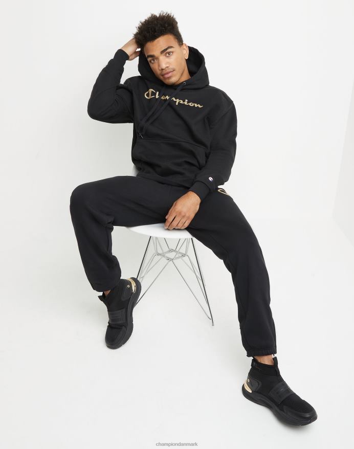 Champion super fleece hættetrøje med høj densitet blæk script med hævede mini-folie logoer V6J66170 sort