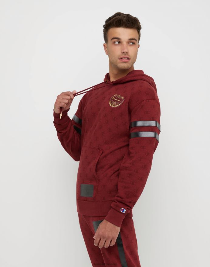 klassisk fleece-hættetrøje med print med champion-emblem og jock-tag i imiteret læder V6J66132 c logo links aop kardinal