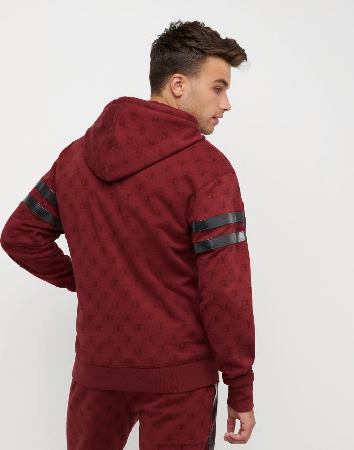 klassisk fleece-hættetrøje med print med champion-emblem og jock-tag i imiteret læder V6J66132 c logo links aop kardinal