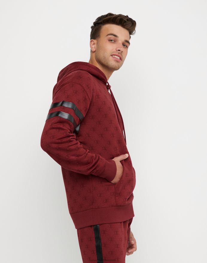 klassisk fleece-hættetrøje med print med champion-emblem og jock-tag i imiteret læder V6J66132 c logo links aop kardinal