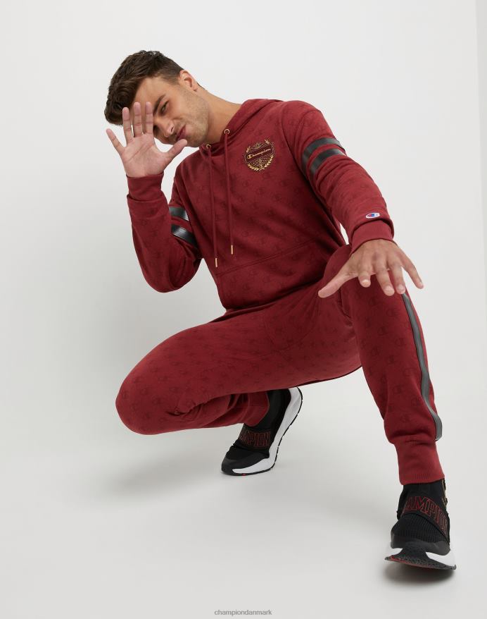klassisk fleece-hættetrøje med print med champion-emblem og jock-tag i imiteret læder V6J66132 c logo links aop kardinal