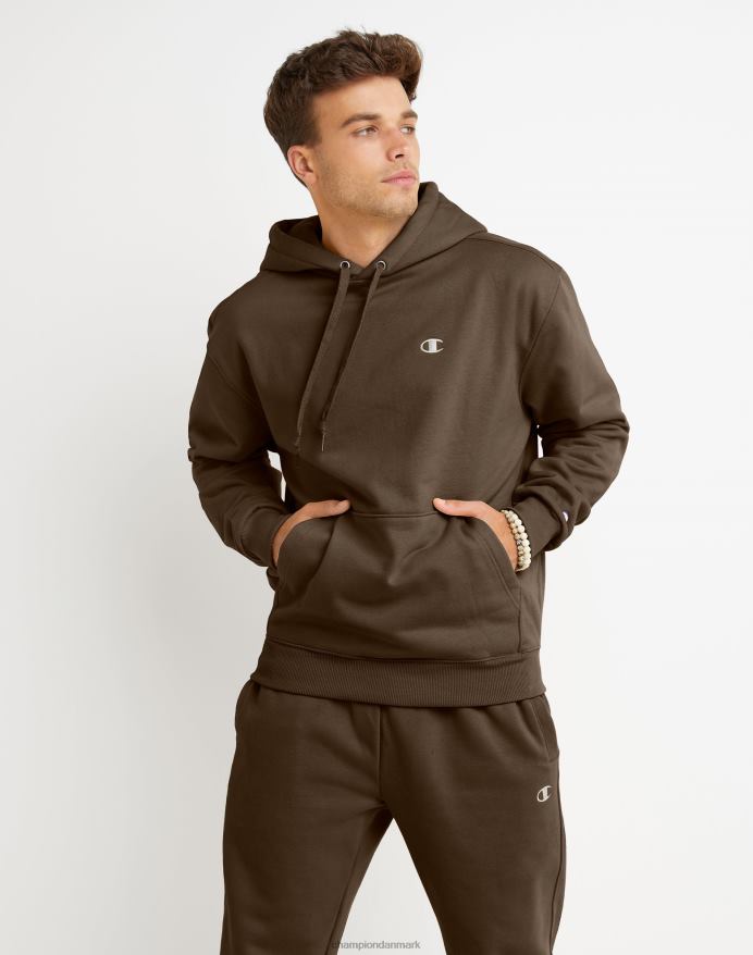original champion super fleece hætte broderet c logo V6J66118 varm chokoladebrun
