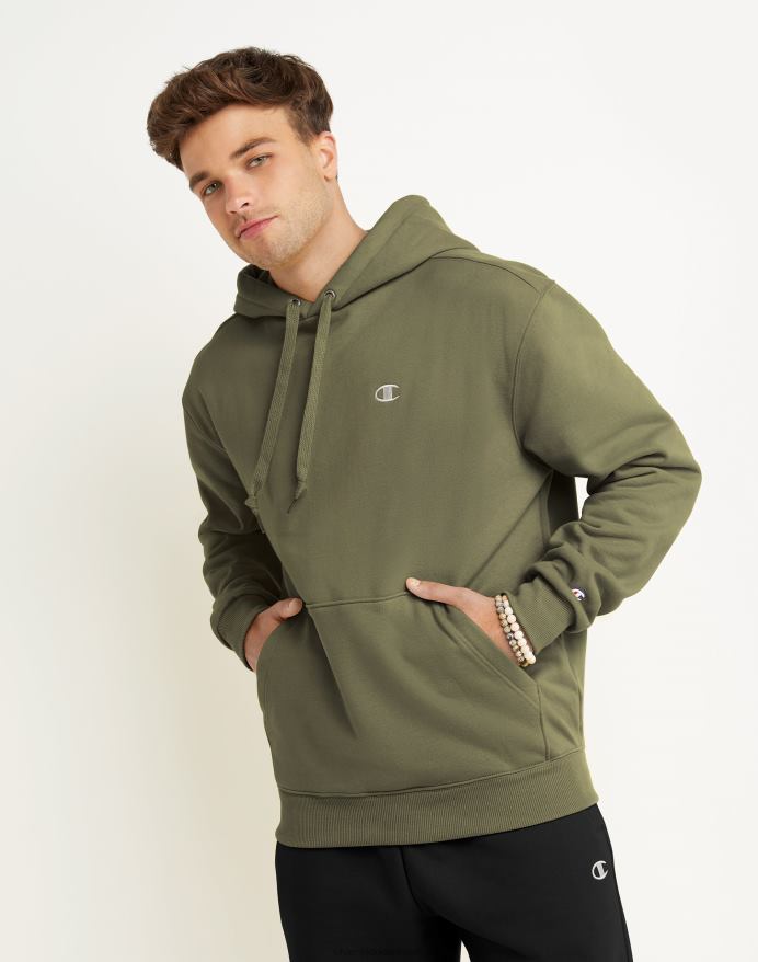 original champion super fleece hætte broderet c logo V6J66121 fragt oliven