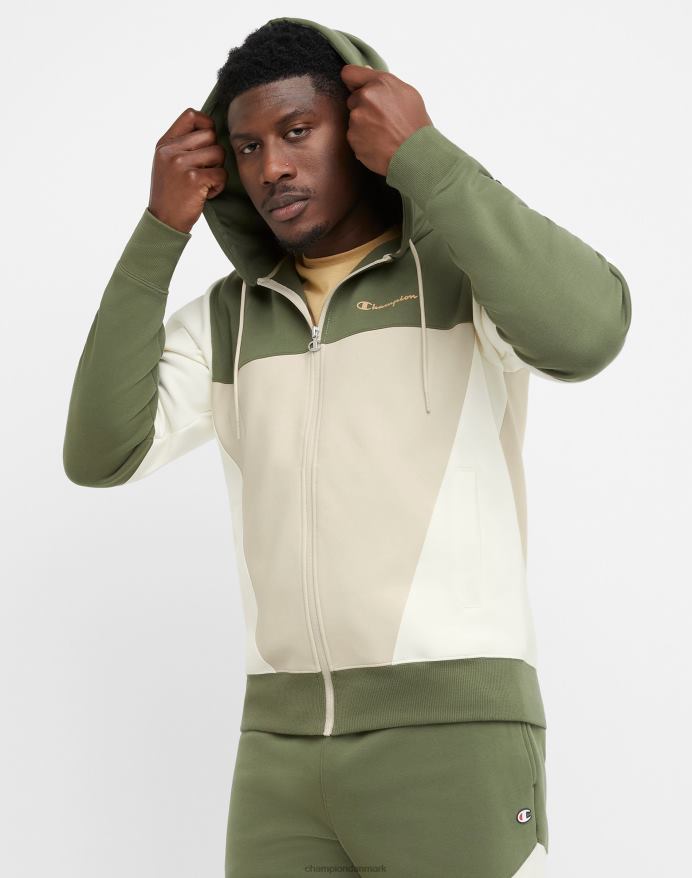 Champion flex colorblock hættetrøje V6J66173 cargo oliven/hvid/frisk tan