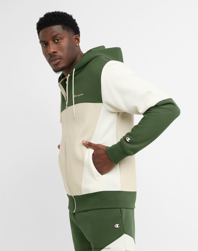 Champion flex colorblock hættetrøje V6J66173 cargo oliven/hvid/frisk tan