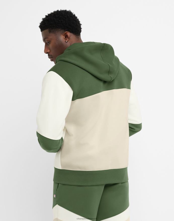 Champion flex colorblock hættetrøje V6J66173 cargo oliven/hvid/frisk tan
