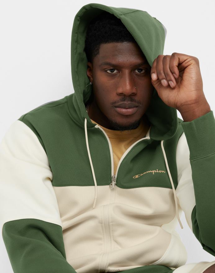 Champion flex colorblock hættetrøje V6J66173 cargo oliven/hvid/frisk tan