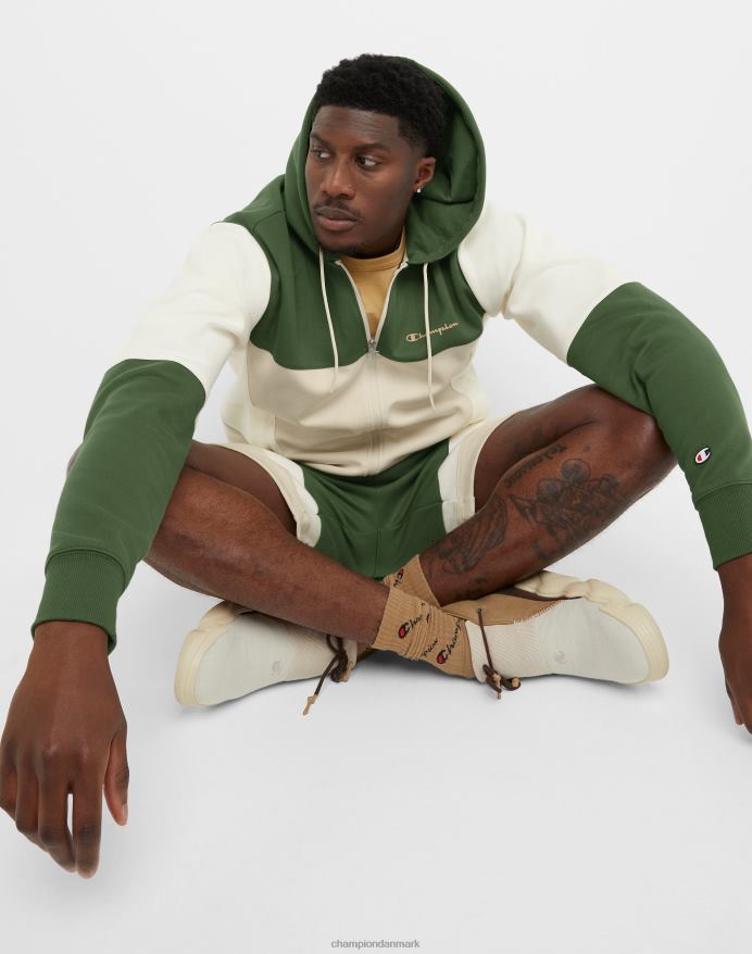 Champion flex colorblock hættetrøje V6J66173 cargo oliven/hvid/frisk tan